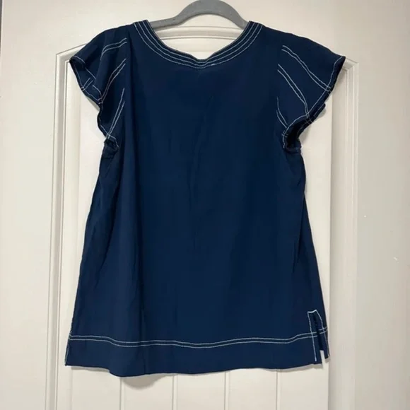 LOFT Navy Blouse with White Accents - Picture 4 of 4
